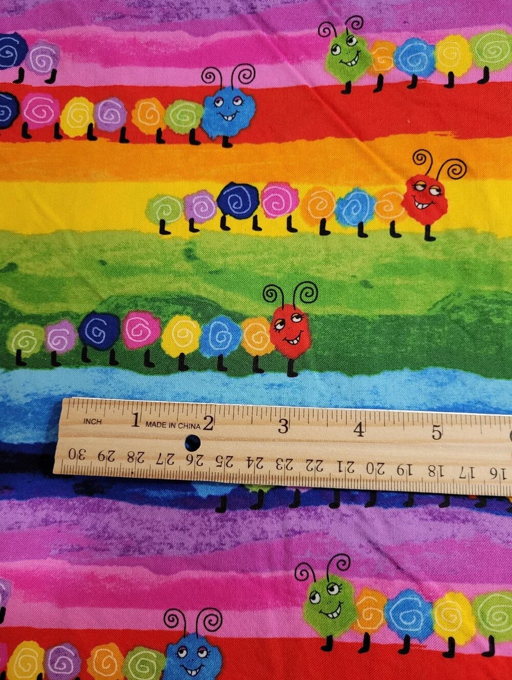 Timeless Treasures Fabrics Colorful Rainbow Caterpillar Sewing Fabric (1526)